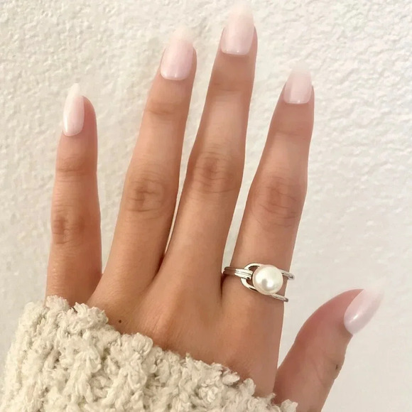 925 Sterling Silver Pearl Ring Minimalist Dainty Ring Pearl Accent Ring - Picture 6 of 8